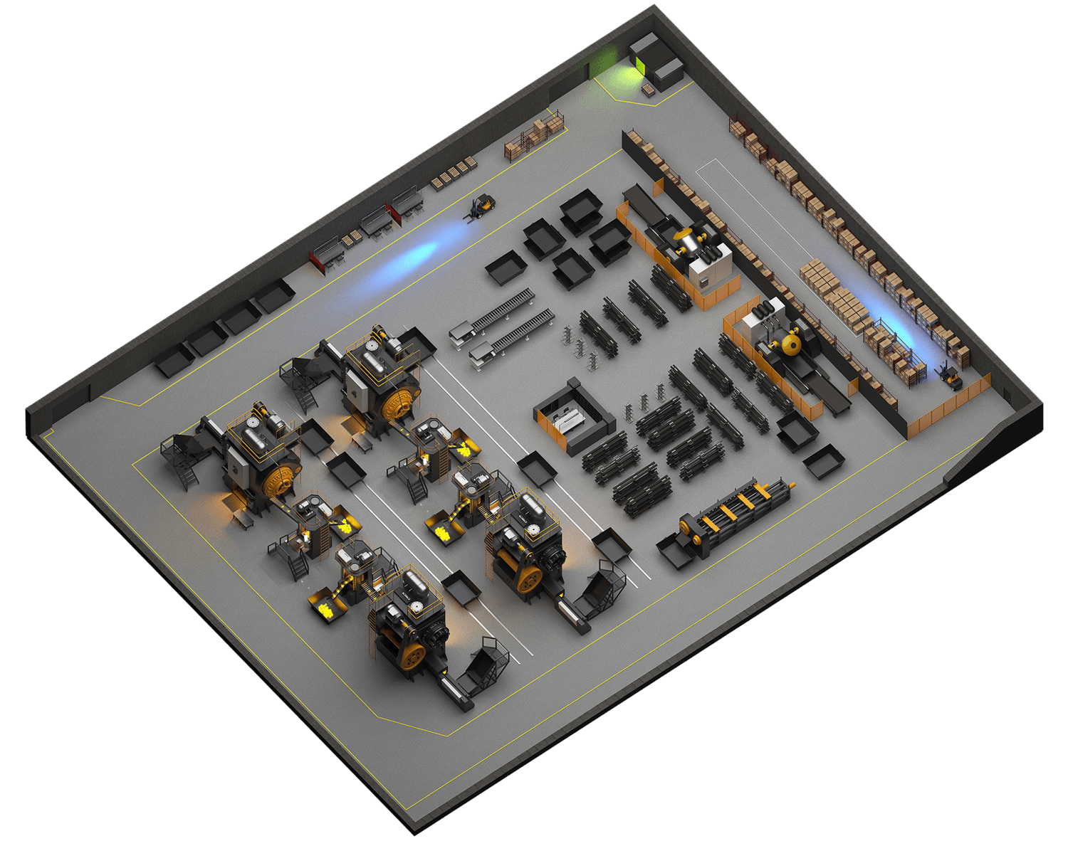 Isometric cutaway of the Forge LT forging plant floor